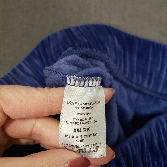 Time and Tru Velour Wide Leg Pants Womens XXL Blue Ribbed Flare Lounge Pockets - Picture 3 of 9